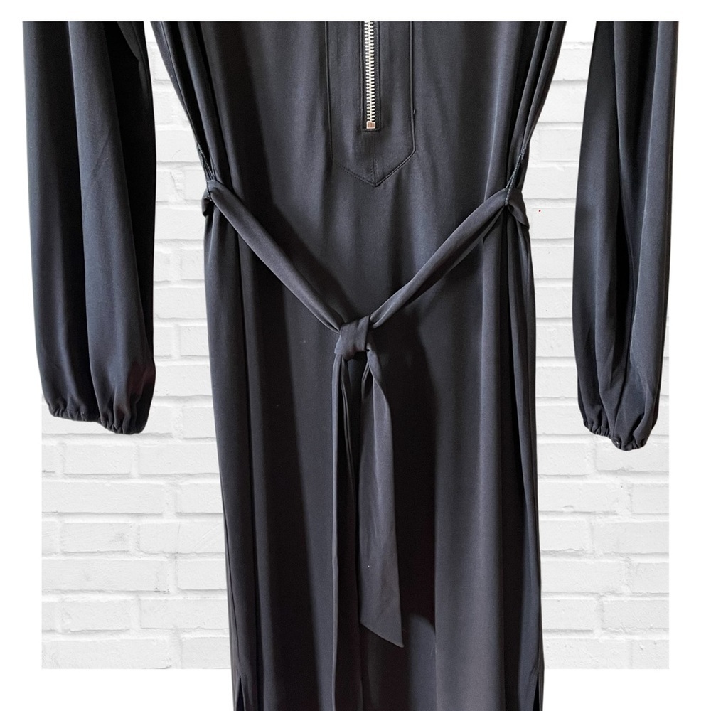 Michael Kors Little Black Dress Long Sleeve Cocktail V Neck Belted Classy Midi L - Picture 4 of 11